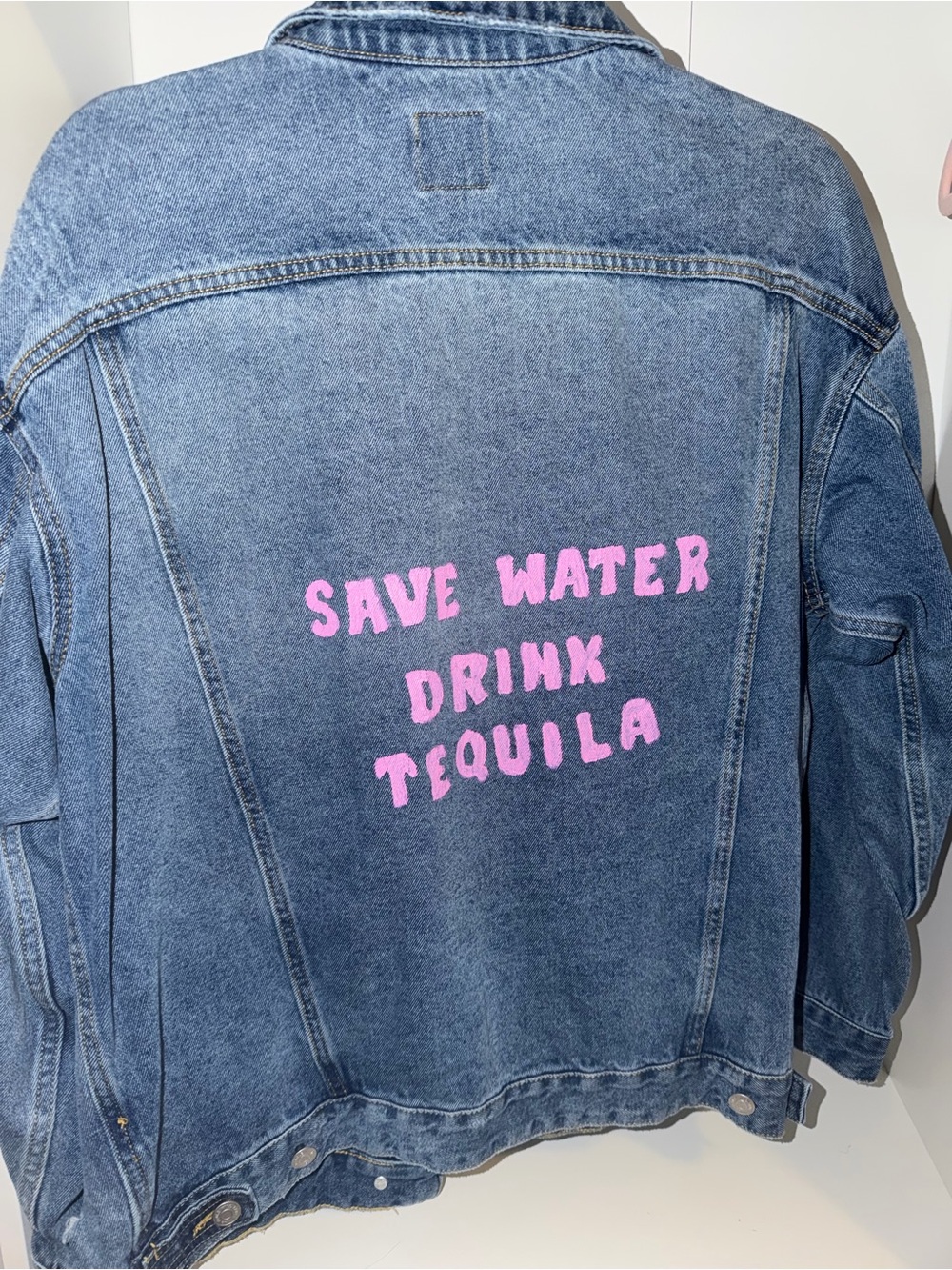 wild fable Blue Denim Jacket with Pink Slogan Back